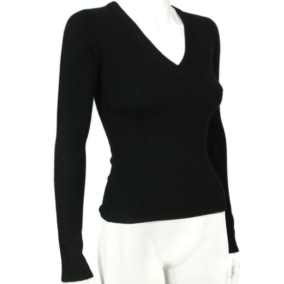 TRIOLOGY 100% Cashmere Black Sweater Womens V-Neck size S /952 - Picture 5 of 6